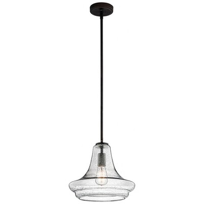 Everly 11.25" 1 Light Trumpet Pendant Clear Seeded Glass Brushed Nickel