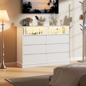 Modern Dresser TV Stand with LED Lights, Charging Station, 6 Drawers & Open Shelf, 51" Wide - 1 of 4