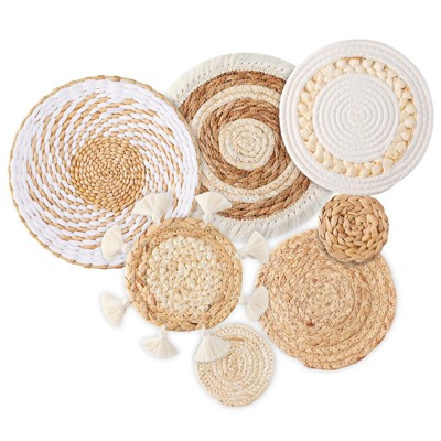 Aoibox 7 Pack Boho Wall Basket Decor - Seagrass Rattan Wicker Wall Art for Farmhouse Living Rooms Bedrooms Kitchen Home