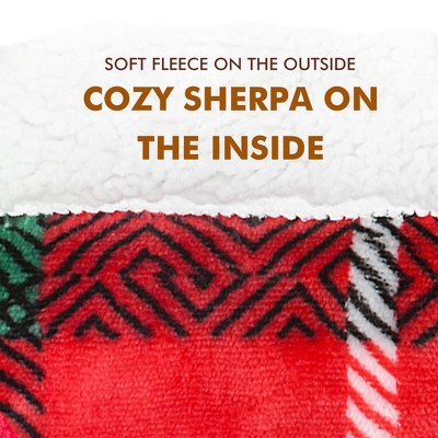 Red and Green Plaid Sherpa Fleece Throw Blanket 50" x 60"