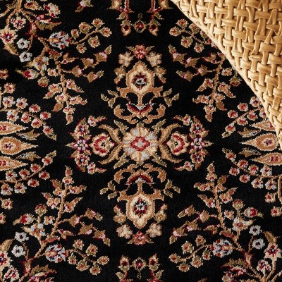 Black and Tan Floral Safavid Style Runner Rug