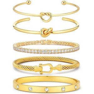 18K Gold Plated Love Bangle Bracelet Stack Cuff Jewelry Set for Women with Gift Box, Elegant Design - 1 of 4