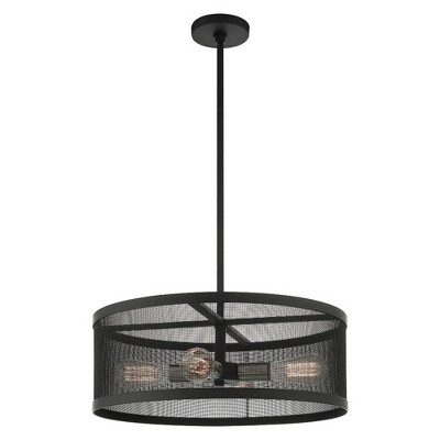 Contemporary Black and Nickel 4-Light Drum Chandelier with Mesh Shade