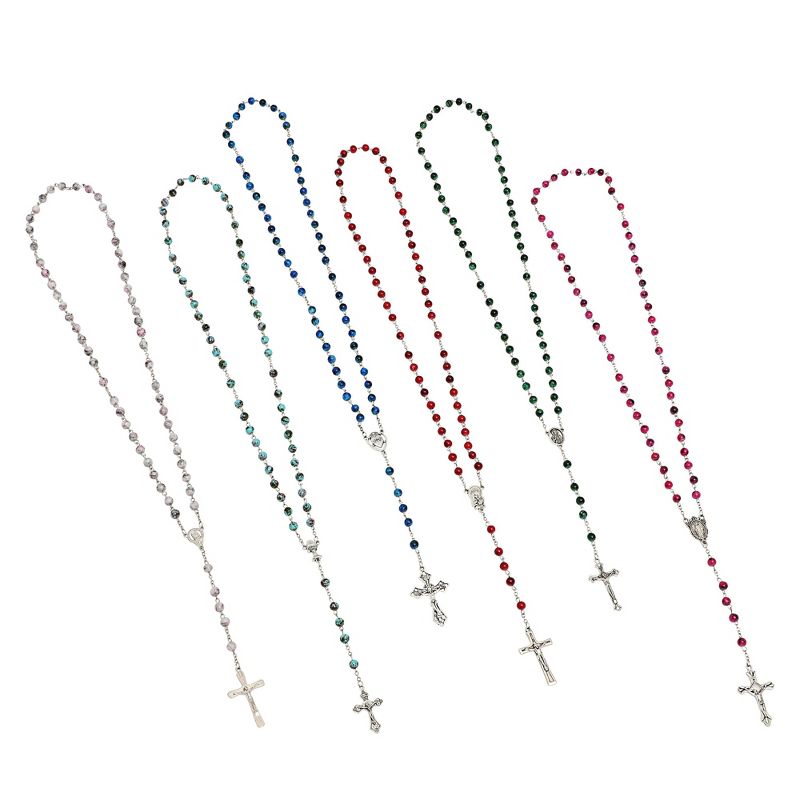 Juvale 12 Pack Rosary Beads, Catholic for Women Men, Assorted Crucifix Pendant Designs (6 Colors), 1 of 10