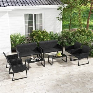 Costway 8 PCS Patio Wicker Furniture Set Outdoor Conversation with Quick-Drying Foam All Weather - 1 of 4