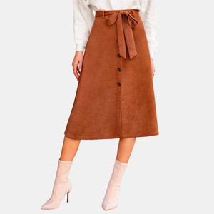 Women's Brown Elegant Suede Button-Front Midi Skirt - Cupshe - 1 of 4