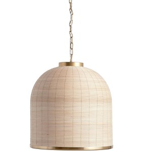 Plum & Post 18" x 21.25" Maye Woven Natural Cane Rattan Dome Hanging Kitchen Fixture Pendant - 1 of 4