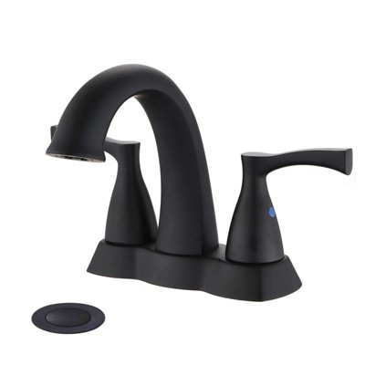 LunaLulink 2 Handle 4 Inch Centerset Bathroom Sink Faucet with Pop-Up Drain, Matte Black