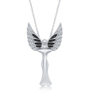 Bella Silver Sterling Silver CZ Angel  18" Pendant Necklace W/Movable Wings - Rhodum Plated - Silver - 1 of 4