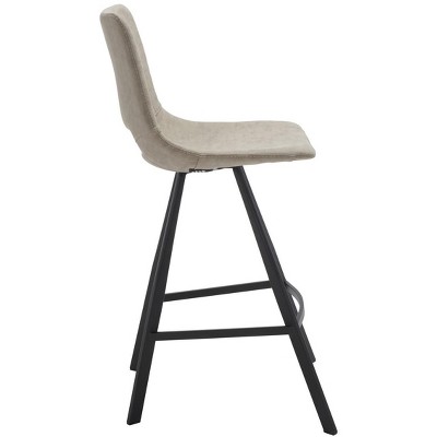 Raylee Grey Vegan Leather Saddle Counter Stool with Black Metal Legs