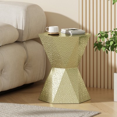Outdoor Hexagon Metal Side Table,Coffee Table With Hollow Texture Tabletop And Metal Frame,Suitable For Poolside And Porch-Coolbibila