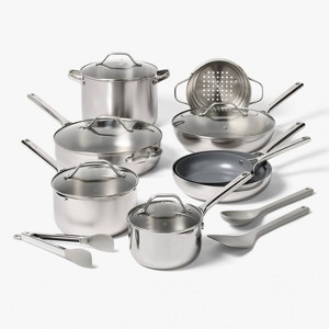 16pc Stainless Steel Cookware Set with Nonstick Ceramic Coated Frying Pans - Figmint™ - 1 of 4