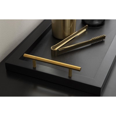 Elegant Black and Gold Rectangular Wooden Tray with Polished Handles, 24x10