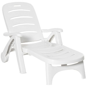 Okak Outdoor Chaise Lounge with Wheels,PP Reclining Sunbathing Chair Tanning Chaise with Back Storage Box&Lid,Patio Chair for Poolside&Beach,White - 1 of 4