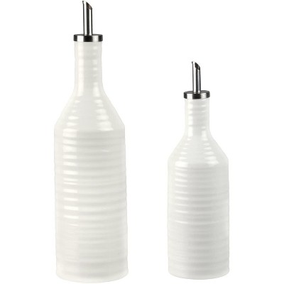 Portmeirion Sophie Conran Oil and Vinegar Drizzler Set - White,Oil: 10.5 inch/Vinegar: 9 inch