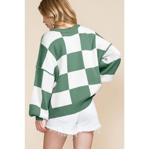 Women Checkered Bishop Sleeve Sweater - 1 of 4
