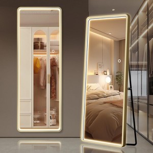 FURNIinspire Full Length Mirrors 3 Color Lighting Mirror with Lights, Floor Standing Mirror with Stand, Wall Mounted Hanging, Square White, - 1 of 4