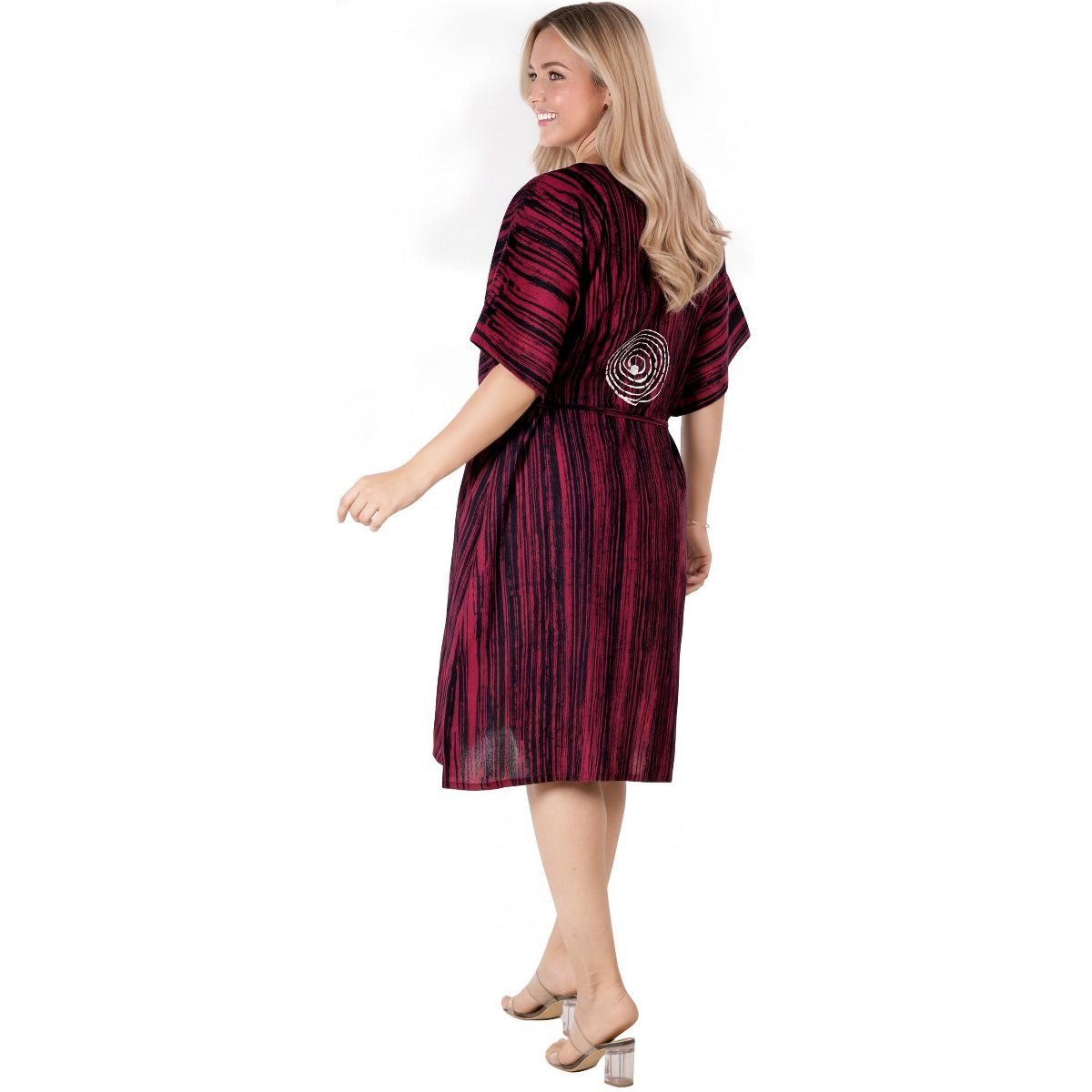 LA LEELA Summer Cotton Women Resortwear Tunic Dress Holiday Vacation Cruise Pregnancy Wear Flowy Loungewear Outfit 2X-3X Red Paisley - thumbnail 2