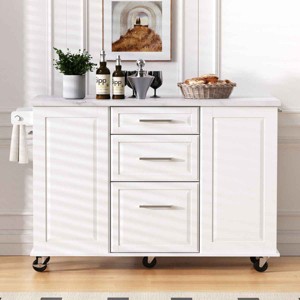 Kitchen Island with Drop Leaf and Tilt-Out Trash Cabinet, Rolling Cart with Door and Towel Bar, MDF Frame Kitchen Island-Coolbibila - 1 of 4