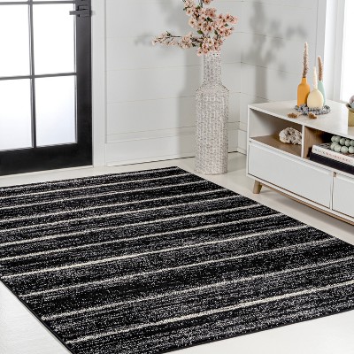 Williamsburg Minimalist Stripe Black and Cream Synthetic Rectangular Area Rug
