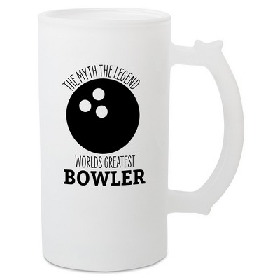 100 North Freezable 16 Ounce Translucent White Matte Frosted Glass Craft Drinking Stein Beer Mug With Thumb Grip Handle, The Myth The Legend World's