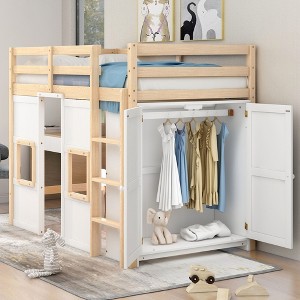 NicBex Twin Size Bunk Bed with Lockers Loft Bed Bed Frame with Guardrails, Ladder and 2 Windows, No Box Spring Required - 1 of 4