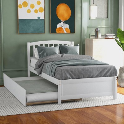 Streamdale Twin size Platform Bed Wood Bed Frame with Trundle, White