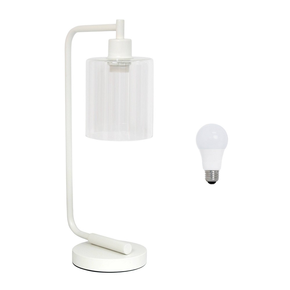 Creekwood Home Vintage Vantage 18.8" Curved Arm Desk Lamp with Clear Glass Shade with Feit LED (Includes LED Light Bulb) White