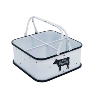 Transpac Farmhouse Distressed Cow White Black Metal Decorative Milk Bucket with Handle Catchall Caddy, 11.0 inch - 1 of 2