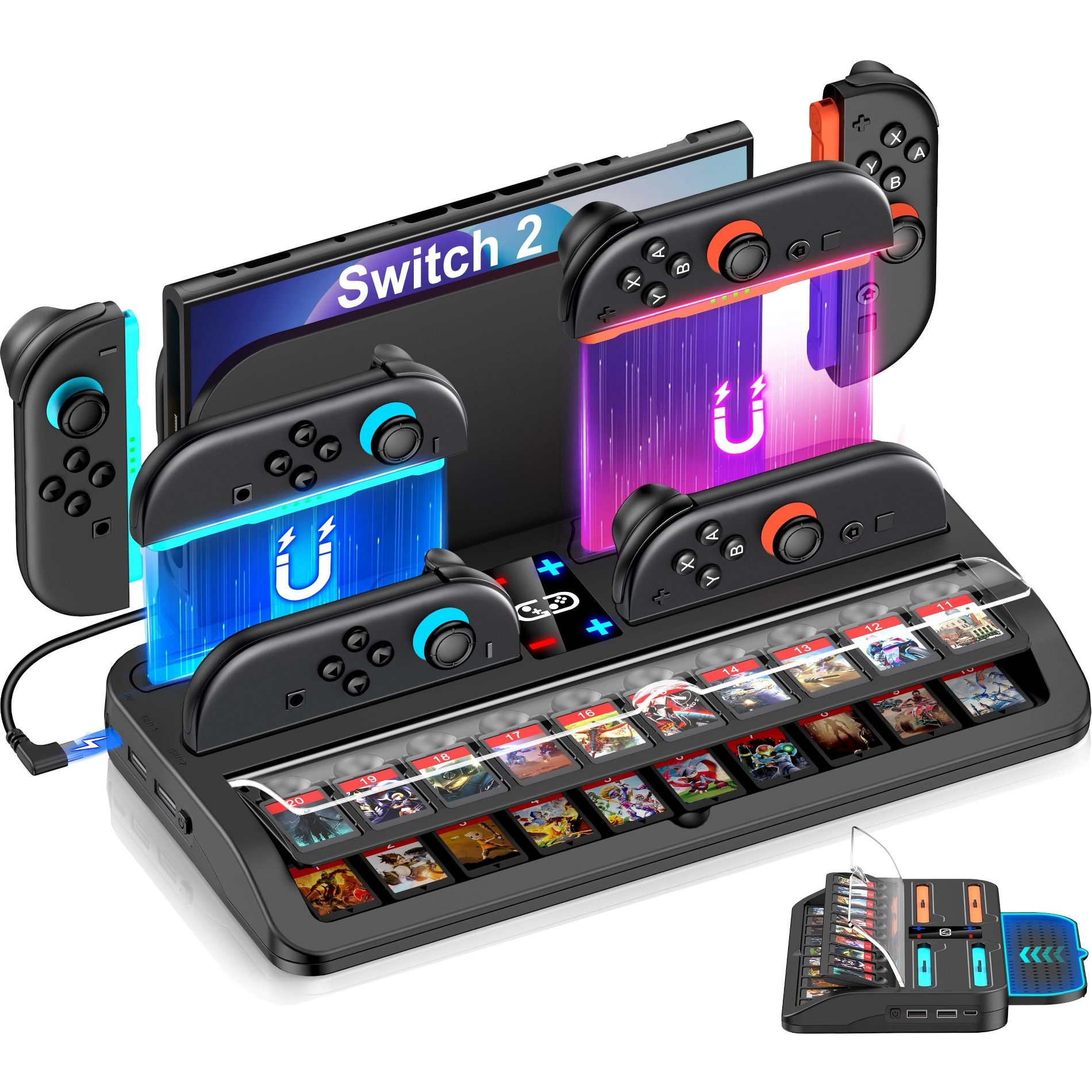 Beboncool Joycons Charging Dock For Nintendo Switch 2 with 4 Joy Con Fast Charging & 20 Game Slot