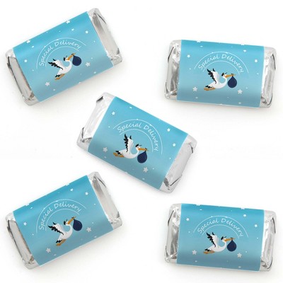 Big Dot of Happiness Boy Special Delivery - Mini Candy Bar Wrapper Stickers - It's A Boy Stork Baby Shower Small Favors - 40 Count