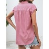 Womens Button Down Shirts Short Cap Sleeve Summer Cotton V Neck Collared Stripes Blouses Casual Plaid Tops - 2 of 4