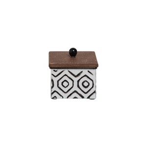 4.5" x 5" Premium White Enamel Metal Geometric Pattern Luxury Jewelry Trinket Storage Cannister Box w/ Wood Lid - 1 of 4