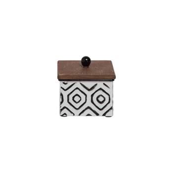 White Enamel Geometric Pattern Wood and Metal Jewelry Trinket Storage Box - Foreside Home & Garden