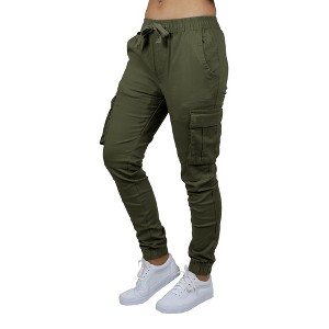 Galaxy By Harvic Women's  Loose Fit Cotton Stretch Twill Cargo Joggers - 1 of 4