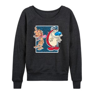 Women's - Ren & Stimpy - Friendly Laughter Lightweight French Terry Wide Neck Long Sleeve Shirt - 1 of 4
