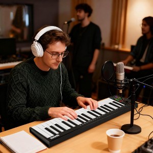 37-Key MIDI Keyboard Controller with 8 Drum Pads, OLED Display & DAW Software Integration for Music Production (Black) - 1 of 4