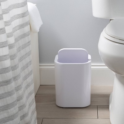 White Acrylic Bathroom Waste Basket with Swing Lid