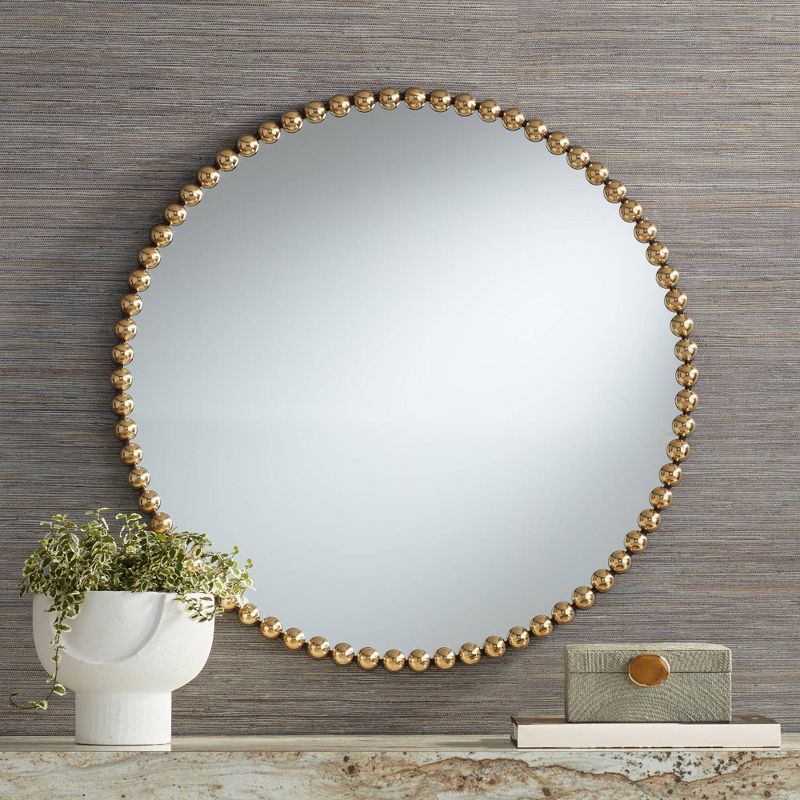Possini Euro Design Caseves Shiny Gold 31 1/2" Round Framed Wall Mirror, 2 of 8