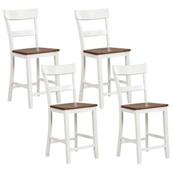 Costway Wooden Bar Stool Set of 4 Bar Chairs with LVL Rubber Wood Frame, Backrest, Footrest Black/White
