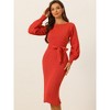 Allegra K Women's Knit Belted Round Neck Lantern Sleeves Casual Pleated Sweater Dresses - 3 of 4