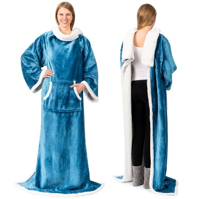 PAVILIA Fleece Wearable Blanket with Sleeves, Warm Cozy Soft Functional Lightweight Sleeved Throw Adults Men Women