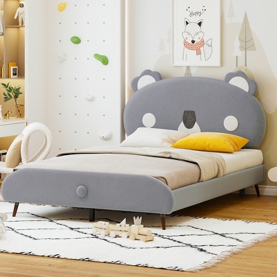 Full Size Upholstered Platform Bed With Koala-shaped Headboard, Gray 4l ...