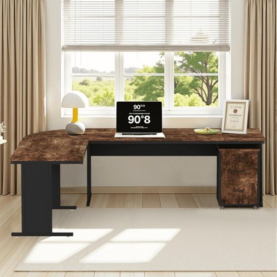 MAYEERTY Desk L Shaped 83 Industrial Corner Executive with Mobile File Cabinet