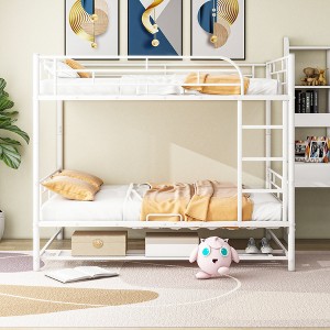 Whisen Full Over Full Metal Bunk Bed with Shelf and Guardrails - 1 of 4