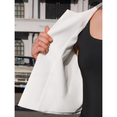 INSPIRE CHIC Women's Collarless 3/4 Sleeve Open Front Button Decor Cuff Cropped Jacket White XX-Large — фото 4