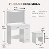 WAYES Makeup Vanity Set with LED Mirror, Charging Station, 4 Drawers & Storage Stool - 3-Foot Bedroom Vanity Desk, Modern White - 2 of 4