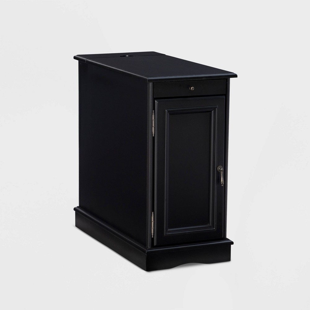 Felix Accent Table with USB Charging Station Black - Powell: Pull-Out Tray, Cabinet Storage