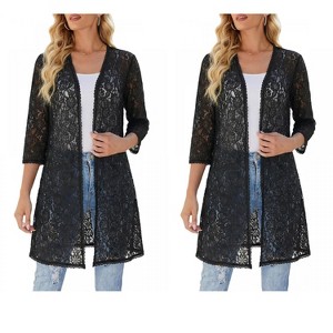 INSPIRE CHIC Women's 3/4 Sleeve Lace Elegant Long Flowy Crochet