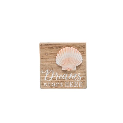 Beachcombers Dreamy Shell Block Sign Home Table Decor 5.87 x 1.25 x 5.87 Inches.